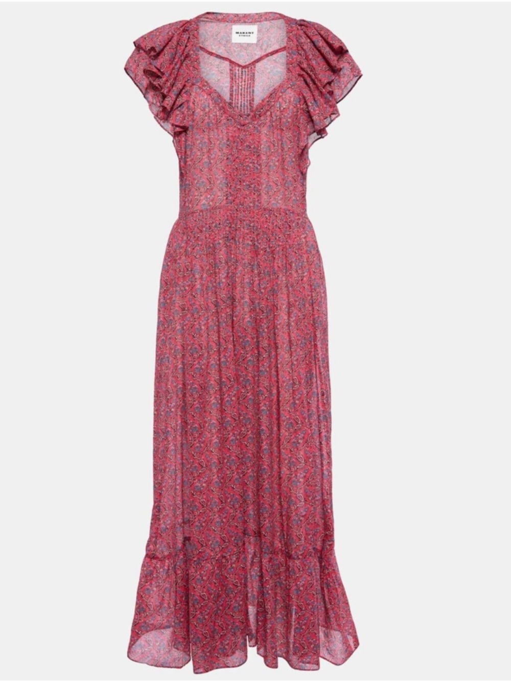 Isabel Marant Pink Floral-Print Cotton Midi Dress Cottagecore Women Size 42